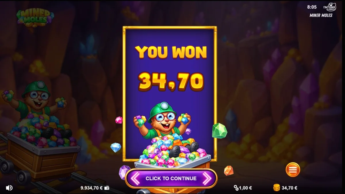 Tampilan visual karakter tikus tanah di dalam slot Miner Moles