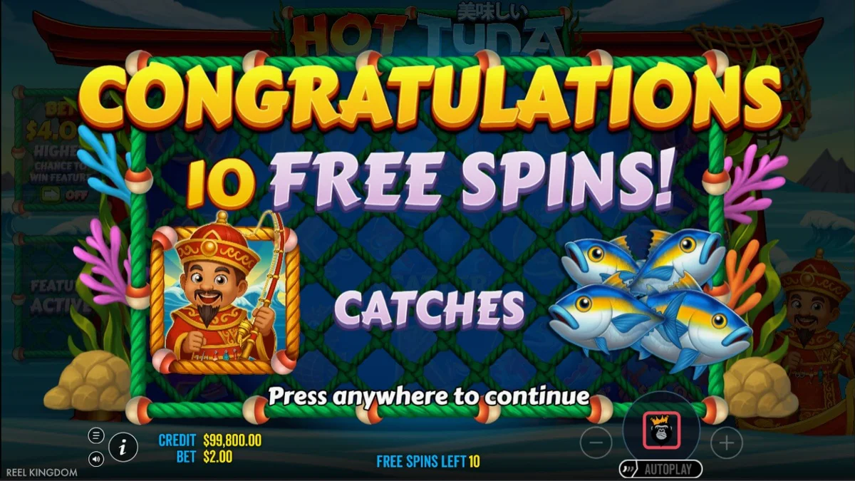 Pemandangan laut tenang dengan nelayan dalam slot Hot Tuna
